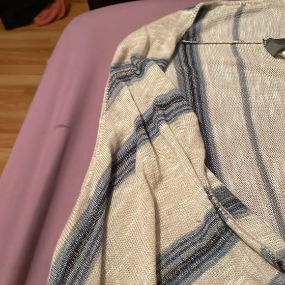 WOMANS SWEET & SINFUL SIZE XL SLEEVELESS CARDIGAN WITH FRAYS BLUE AND TAN - Picture 3 of 6